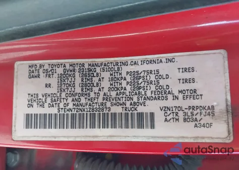 2001 Toyota Tacoma Base V6 (A4) из США, поврежденный, VIN 5TEHN72NX1Z832873